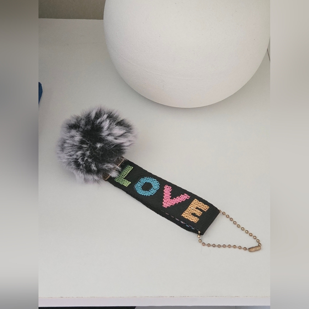 Colorful 'Love' Keychain with Faux Fur Pom FREE WITH PURCHASE